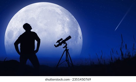 Astronomer looking at the starry skies with a telescope. - Shutterstock ID 2351450769
