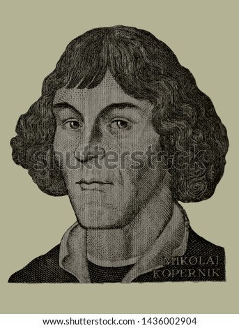 Astronomer Nicolaus Copernicus. 
A photo of Nicolaus portrait of an old Polish banknote denomination of PLN 1,000  in 1982.