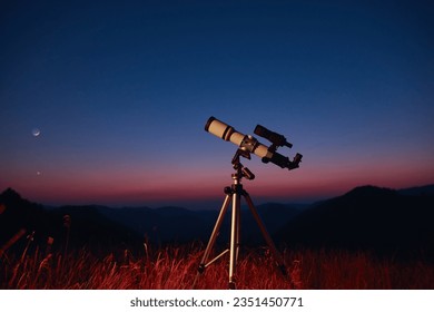 Astronomical telescope for observing stars, planets, Moon, celestial objects in the sky.