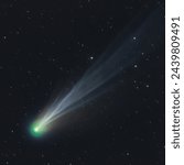 Astronomy photo of periodic comet 12P Pons Brooks night sky. Astro meteor with dust tail nucleus
