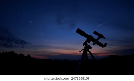 Astronomy telescope for observing Moon, planets, stars and other celestial objects of the universe.