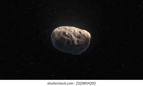 Astrophotography of an asteroid at close range. Surface of a large celestial body. Cosmic meteorite on a black background.