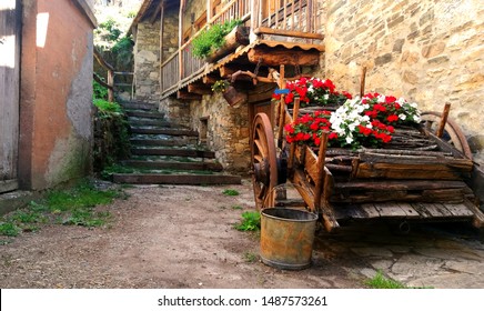 Asturias Spain Scene Spain. Old Town Rustic. Cart With Flowers. Spanish Medieval Towns. - Shutterstock ID 1487573261