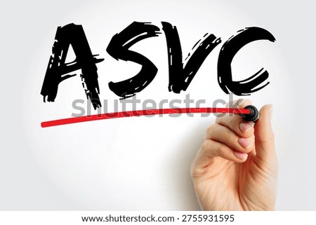 ASVC (Automatic Security Vulnerability Categorization) text underlined in red, highlighting acronym concept suitable for branding, education, or organization logo representation. Hand holding marker.