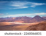 Atacama desert, volcanoes, Lake Lejia and arid landscape in Northern Chile, South America