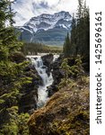 Athabasca Falls with Mount Edith in the background. Jasper National Park, Alberta, Canada.