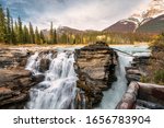 Athabasca falls rapids flowing is waterfall in Jasper national park, Alberta, Canada