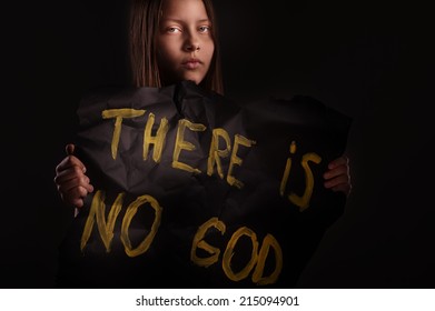 Atheist Teen Girl Holding A Banner With The Inscription-