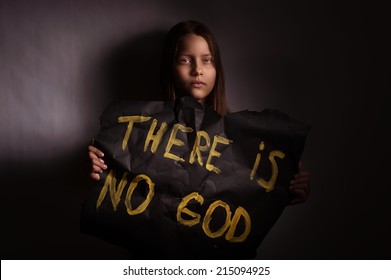 Atheist Teen Girl Holding A Banner With The Inscription-