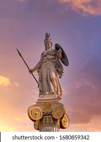 Athena Ancient Greek Goddess Statue And Impressive Sky