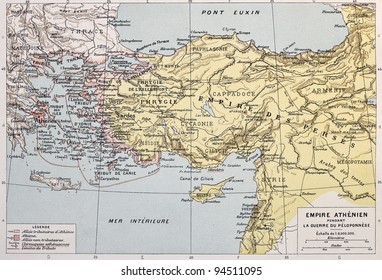 Athenian Empire Old Map. By Paul Vidal De Lablache, Atlas Classique, Librerie Colin, Paris, 1894