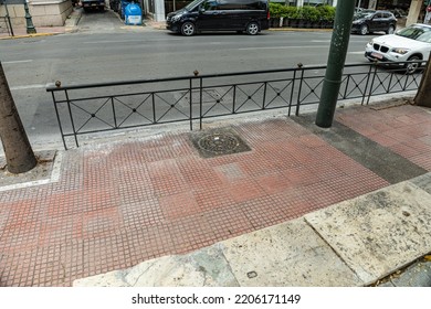 Athens, Attica, Greece - June 12 2022: The Oldest Modern Manhole Cover In This Town Dates Back To 1871!