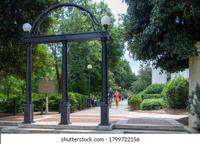 Athens, Georgia - August 20, 2020: A View Of The Arch And Entrance To The University Of Georgia's North Campus On The First Day Of Classes Of The Fall Semester During The Coronavirus Pandemic. 