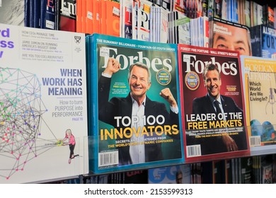 Athens, Greece - 07 July, 2018: French President Emmanuel Macron On The Cover Of Forbes Magazine