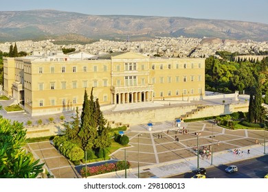 ATHENS, GREECE -14 JULY 2015- The Greek Parliament On Syntagma Square In Athens. The Parliament Voted On The Euro Crisis Bailout Package On 15 July 2015.