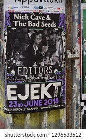 ATHENS, GREECE - APRIL 11, 2018: Nick Cave And The Bad Seeds Concert Poster On Rusty Fence.