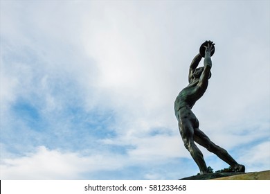 Athens, Greece - February 12, 2017: A discobolus from the Panathenaic Stadium in Athens that hosted the first modern Olympic Games in 1896