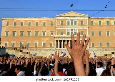 ATHENS, GREECE -JUNE 01: Protesters against the government's unpopular austerity measures, opposite the Greek Parliament, in Athens Syntagma Square, June 01, 2011.