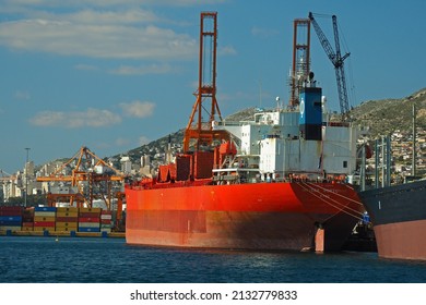 Athens, Greece, March 3, 2022. Bulk carrier ship, Nueva Fortuna former Ballerina, built 2003, 190 meter long, owned by Fafalios Shipping, docked at the port of Piraeus, Greece
