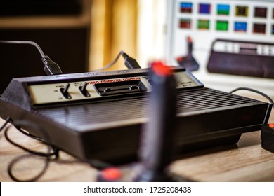 ATHENS, GREECE - MAY 2020: The Historical Atari 2600 Video Computer System Running At 1.19 MHz With 128 Bytes Rom. Video Game Console By Atari INC Has Become The Status Symbol Of Retro Video Gaming