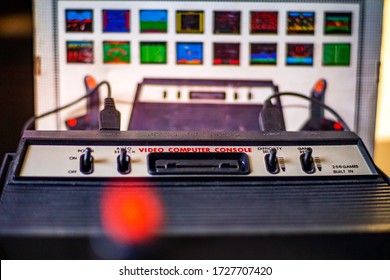 ATHENS, GREECE - MAY 2020: The Historical Atari 2600 Video Computer System Running At 1.19 MHz With 128 Bytes Rom. Video Game Console By Atari INC Has Become The Status Symbol Of Retro Video Gaming