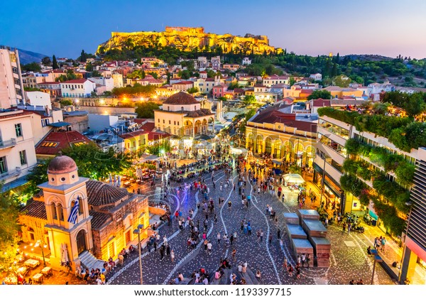 Athenes Grece Image De Nuit Photo De Stock Modifiable