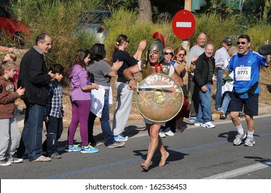 ATHENS, GREECE - NOV 10, 2013: Happy Runners At The 31st Athens Classic Marathon.