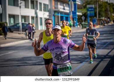 ATHENS, GREECE - NOVEMBER 10, 2013: 	 Athletes Running The Last Kilometers Of The 31st Athens Classic Marathon (The Authentic).