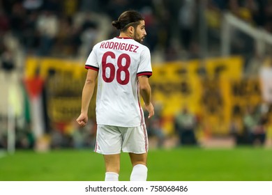 Athens, Greece - November 2, 2017: Player Of Milan Ricardo Rodriguez During The UEFA Europa League Game Between AEK FC Vs AC Milan At OAKA Spiros Louis Stadium