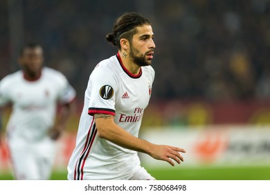 Athens, Greece - November 2, 2017: Player Of Milan Ricardo Rodriguez During The UEFA Europa League Game Between AEK FC Vs AC Milan At OAKA Spiros Louis Stadium