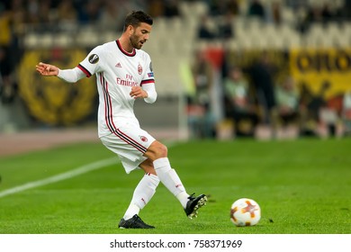 Athens, Greece - November 2, 2017: Player Of Milan Mateo Musacchio During The UEFA Europa League Game Between AEK FC Vs AC Milan At OAKA Spiros Louis Stadium