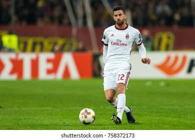 Athens, Greece - November 2, 2017: Player Of Milan Mateo Musacchio During The UEFA Europa League Game Between AEK FC Vs AC Milan At OAKA Spiros Louis Stadium