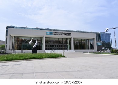 Athens, Greece-May 3,2021 Τhe New Building Of The  National Gallery. Nice Blue Sky At The Background.