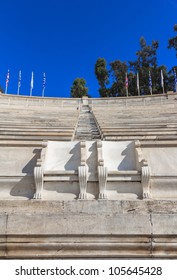 ATHENS - MAY 19: Royal Seats In Panathinaiko Stadium On 19th May 2012, Athens. During Classical Times, The Stadium Had Wooden Seating. It Was Remade In Marble, By The Archon Lycurgus, In 329 BC