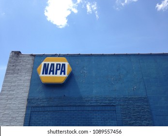 Athens, Ohio, USA, May 4, 2018; The Sign And Side Of A Napa Auto Parts Store Is Seen On East State Street In Athens, Ohio.