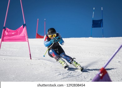 athlete in alpine skiing competition - Shutterstock ID 1292838454