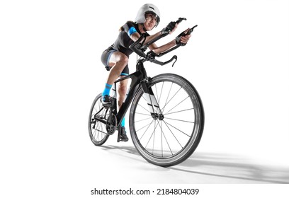 Athlete cyclists in silhouettes on white background. Isolated on white. - Powered by Shutterstock