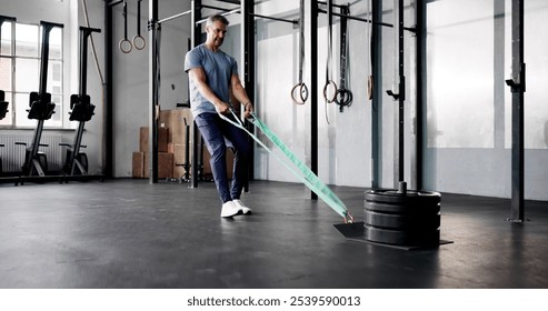 Athlete Doing Pull Exercise In Gym. Sled Workout - Powered by Shutterstock