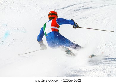 Athlete Engaged In The Race Of Super G