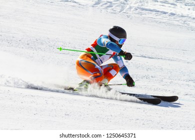 Athlete Engaged In The Race Of Super G