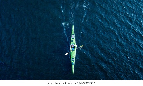 athlete kayaks on the river . Travel or kayaking concept. Drone shot, aerial view, picture with place for your text - Powered by Shutterstock