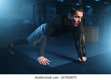 Athlete On Training Pushup Exercise Rope Stock Photo 657024073 ...