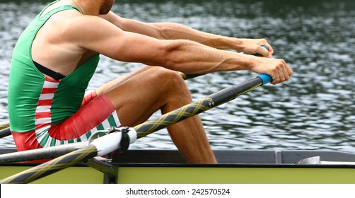 Athlete Rower At The Start. Rowing.