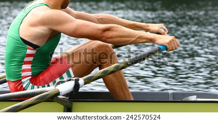 Athlete rower at the start. Rowing.