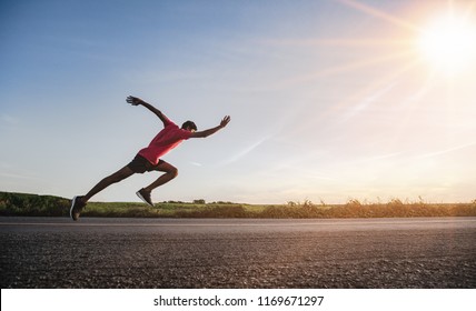 Athlete Runner Feet Running On Road