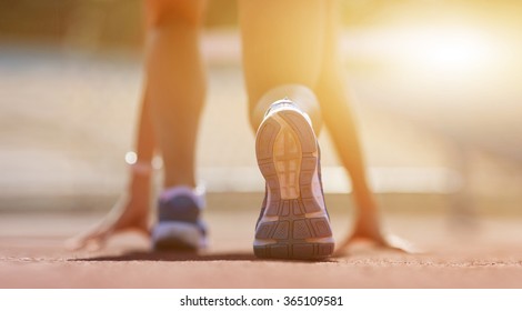 Athlete Runner Feet Running On Treadmill.closeup On Shoe