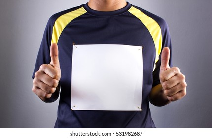 Athlete Or Runner Pointing At Blank Race Bib, Symbolic Victory, The Wonderful Symbolic.