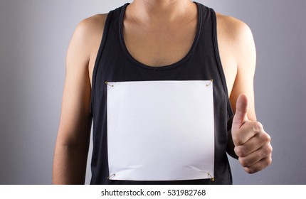 Athlete Or Runner Pointing At Blank Race Bib, Symbolic Victory, The Wonderful Symbolic.