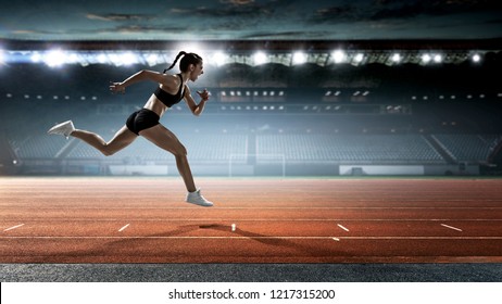 Athlete running race. Mixed media