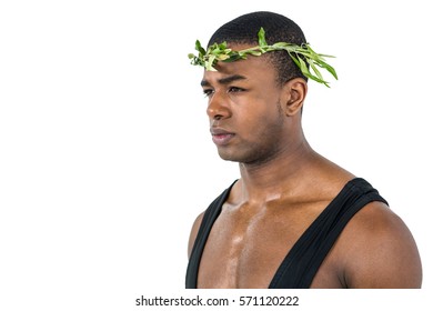 Athlete wearing a laurel wreath and standing on white background - Powered by Shutterstock